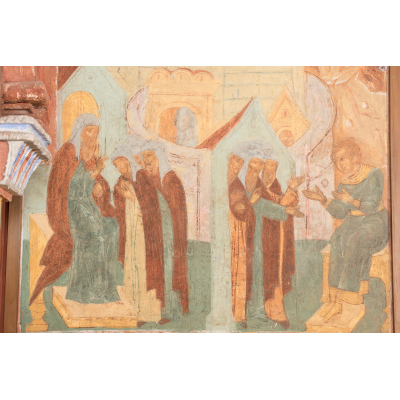 Василий приходит в монастырь и рассказывает о кладе (нижняя левая композиция)